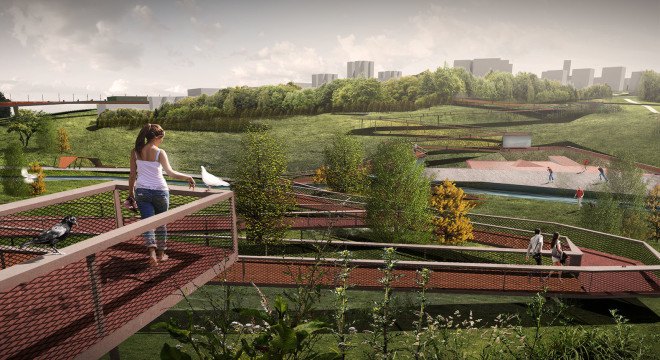 Salon Architects, Keeping the Valley Alive, Beylikdüzü, Istanbul, Turkish architects, green master plan, pedestrian bridge, bicycle paths, pedestrian paths, observation decks