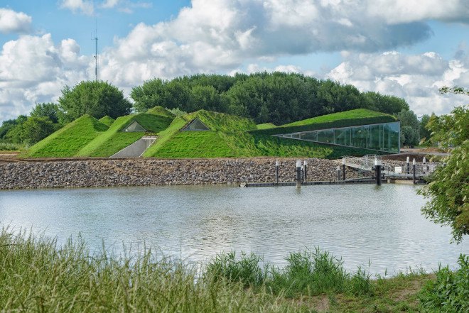 Biesbosch, Studio Marco Vermeulen, Biesbosch Museum, Biesbosch Museum by Studio Marco Vermeulen, Noordwaard, museum design, green roof, renovation, Werkendam, pyramid architecture