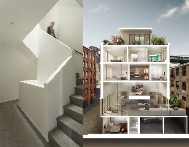 DUMBO Townhouses, DUMBO Townhouses by Alloy, Alloy, Alloy development, DUMBO, DUMBO historic district, floor to ceiling windows, solar shading, townhouses,