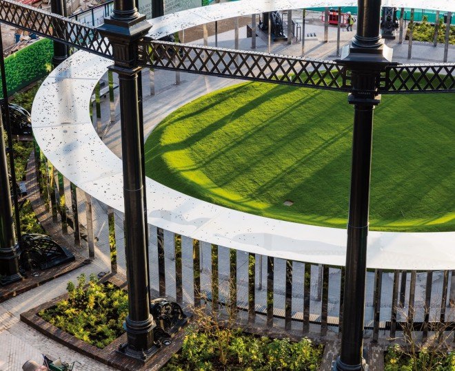 gas works, adaptive reuse, Gasholder Park, Gasholder Park by Bell Phillips Architects, Siamese Triplet gasholders, mixed use development, Hari Phillips, Bell Phillips Architects, King’s Cross, London, park, Dan Pearson Studio