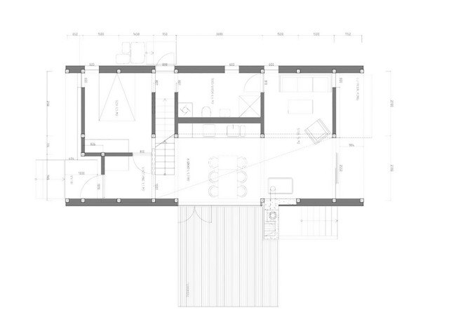 Gunnar Bloch Røsand, Gunnar’s House, timber cabin, pine cabin, cabin, Os i Østerdalen, Huus og Heim Arkitektur, Gunnar’s House by Huus og Heim Arkitektur, double-height room, double-height space, open plan, gabled end wall, gabled house,