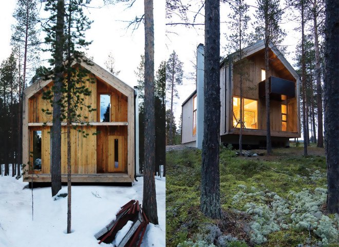 Gunnar Bloch Røsand, Gunnar’s House, timber cabin, pine cabin, cabin, Os i Østerdalen, Huus og Heim Arkitektur, Gunnar’s House by Huus og Heim Arkitektur, double-height room, double-height space, open plan, gabled end wall, gabled house,