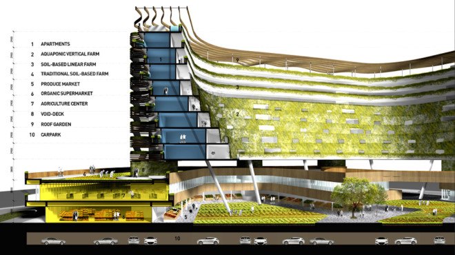 SPARK, SPARK studio, Homefarm by SPARK, retirement housing, urban farming, vertical urban farm, biomass power plant, vertical farm, aquaponics, rainwater collection, Singapore, live farm typology, mixed use,