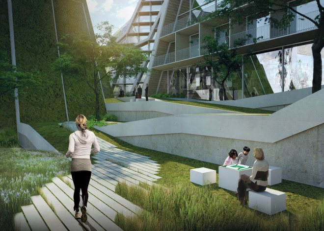 Hualien Wellness & Residential development, Taiwan, BIG, Bjarke Ingels Group, green roof, holiday home, active lifestyle, floor-to-ceiling windows, vernacular architecture, green architecture