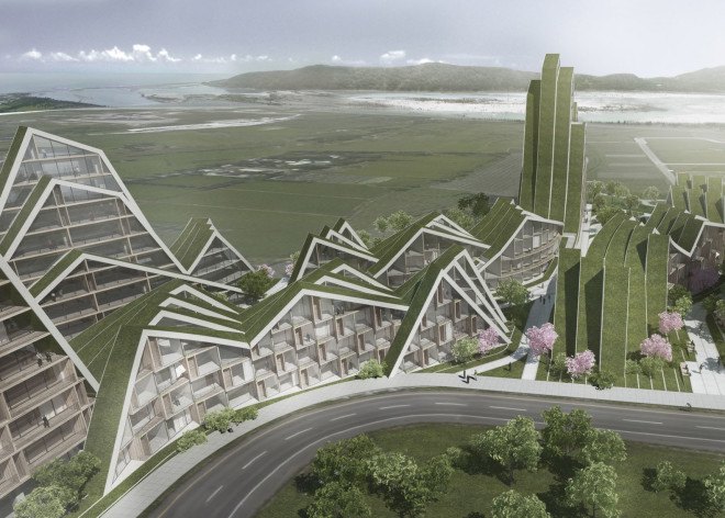 Hualien Wellness & Residential development, Taiwan, BIG, Bjarke Ingels Group, green roof, holiday home, active lifestyle, floor-to-ceiling windows, vernacular architecture, green architecture
