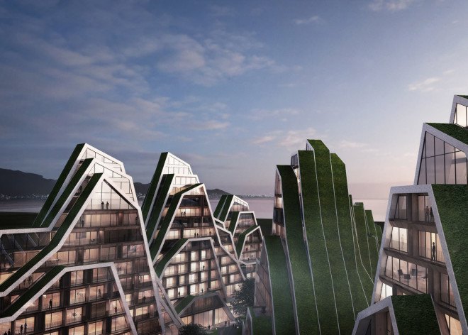 Hualien Wellness & Residential development, Taiwan, BIG, Bjarke Ingels Group, green roof, holiday home, active lifestyle, floor-to-ceiling windows, vernacular architecture, green architecture