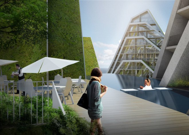 Hualien Wellness & Residential development, Taiwan, BIG, Bjarke Ingels Group, green roof, holiday home, active lifestyle, floor-to-ceiling windows, vernacular architecture, green architecture