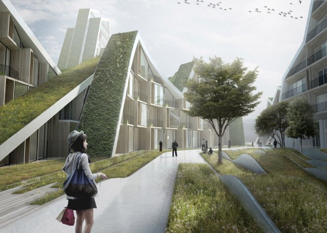 Hualien Wellness & Residential development, Taiwan, BIG, Bjarke Ingels Group, green roof, holiday home, active lifestyle, floor-to-ceiling windows, vernacular architecture, green architecture