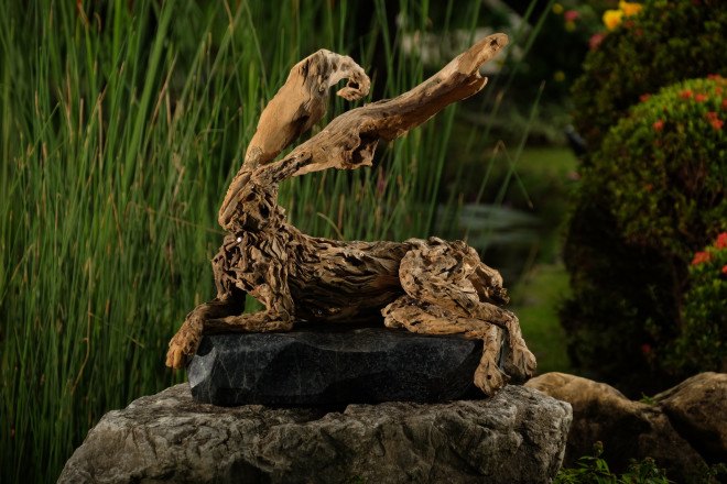 james doran-webb, driftwood, driftwood art, driftwood sculpture, animal sculpture, philippines art, sculptures, wooden sculptures, found materials, recycled materials