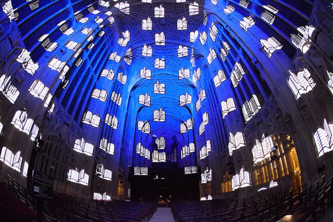 Miguel Chevalier, projection mapping, historic building, Cambridge, art installation, light installation, temporary art installation, art projections