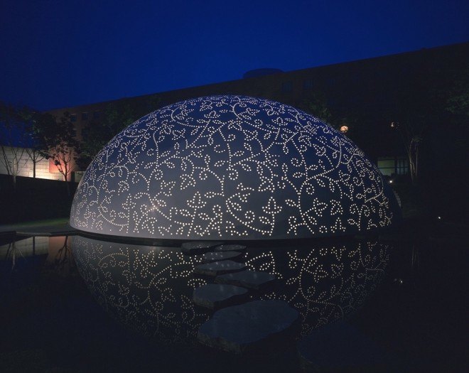 Leaf Chapel, Leaf Chapel by Klein Dytham Architecture, Klein Dytham Architecture, perforations, perforated steel, leaf-inspired architecture, leaf shaped architecture, blackened timber, wedding chapel, chapel, Japanese wedding chapel, black granite, Risonare Resort, Kobuchizawa