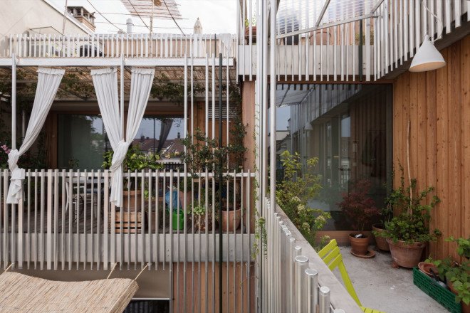 HHF Architects, Lichtstrasse, Basel, Switzerland, green renovation, courtyard, trellis design, metal facade