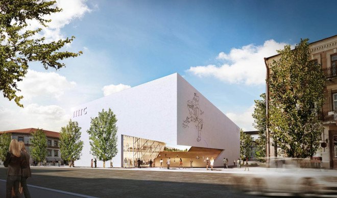 Studio Libeskind, New Lithuanian Modern Art Center, Vilnius, Lithuania, art museum, courtyard, green roof, green architecture, exhibition spaces, natural light, public plaza