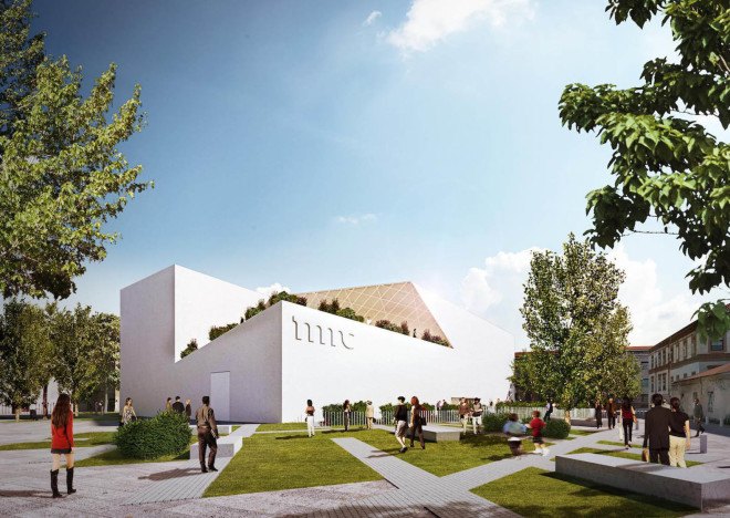 Studio Libeskind, New Lithuanian Modern Art Center, Vilnius, Lithuania, art museum, courtyard, green roof, green architecture, exhibition spaces, natural light, public plaza