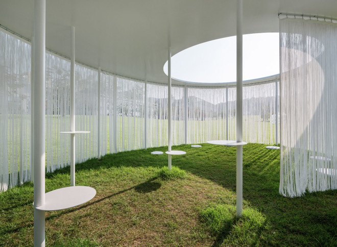 Oasis pavilion, OBBA, Seoul, South Korea, Alvaro Siza, Amore Pacific Research and Design Center, temporary pavilion, temporary architecture, temporary shelter, outdoor exhibition, art exhibition
