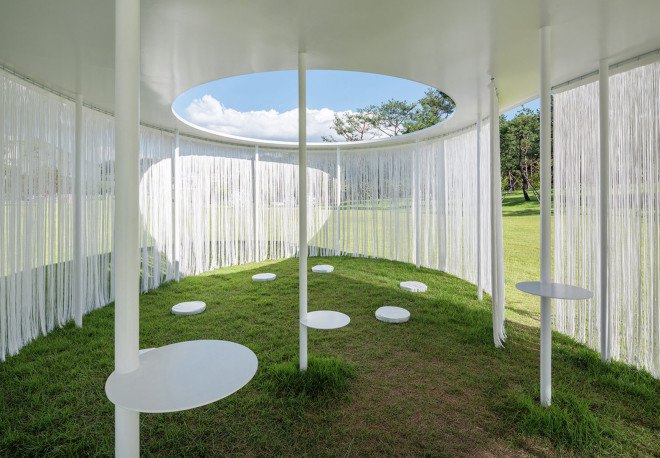 Oasis pavilion, OBBA, Seoul, South Korea, Alvaro Siza, Amore Pacific Research and Design Center, temporary pavilion, temporary architecture, temporary shelter, outdoor exhibition, art exhibition