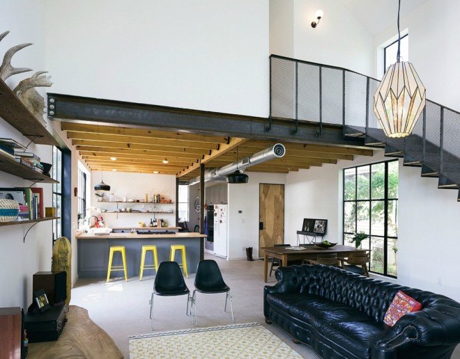 Garden St Home, Pavonetti Architecture, Austin, Texas, texas architecture, architecture, contemporary home design, contemporary interior design, austin homes, austin architecture, cedar siding, pitched roof, barn design, handmade steel staircase,