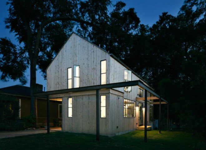 Garden St Home, Pavonetti Architecture, Austin, Texas, texas architecture, architecture, contemporary home design, contemporary interior design, austin homes, austin architecture, cedar siding, pitched roof, barn design, handmade steel staircase,
