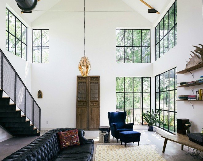 Garden St Home, Pavonetti Architecture, Austin, Texas, texas architecture, architecture, contemporary home design, contemporary interior design, austin homes, austin architecture, cedar siding, pitched roof, barn design, handmade steel staircase,