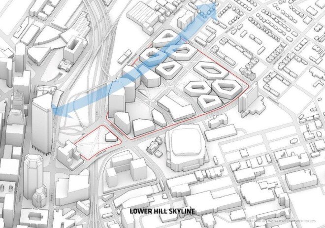 BIG, West 8, Atelier Ten, Pittsburgh master plan, Lower Hill District, Pittsburgh, green master plan, green transporatation, green network, sustainable design, rainwater collection, green roof