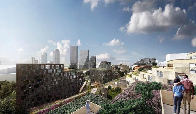 BIG, West 8, Atelier Ten, Pittsburgh master plan, Lower Hill District, Pittsburgh, green master plan, green transporatation, green network, sustainable design, rainwater collection, green roof