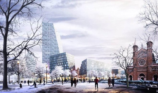 BIG, West 8, Atelier Ten, Pittsburgh master plan, Lower Hill District, Pittsburgh, green master plan, green transporatation, green network, sustainable design, rainwater collection, green roof