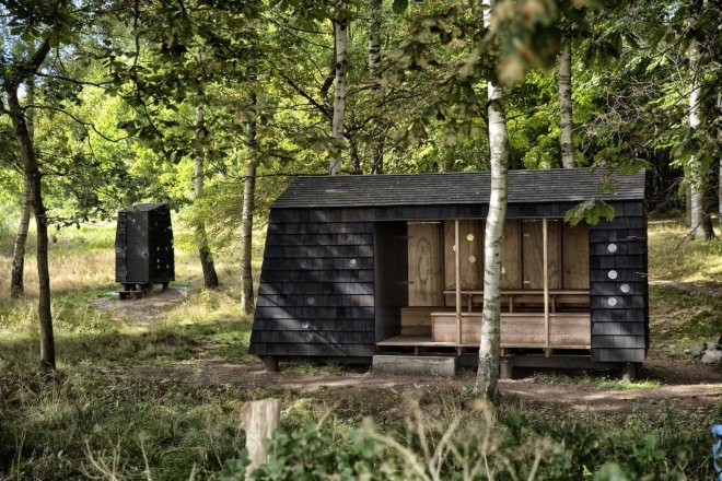 LUMO Architects, Shelters by the Sea by LUMO Architects, timber cabins. cabins, Blue Landmarks, South Fyn Archipelago, Fyn, wood tar oil, Denmark, Denmark islands,