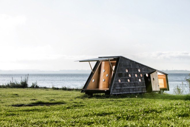 LUMO Architects, Shelters by the Sea by LUMO Architects, timber cabins. cabins, Blue Landmarks, South Fyn Archipelago, Fyn, wood tar oil, Denmark, Denmark islands,