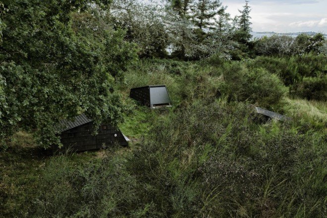 LUMO Architects, Shelters by the Sea by LUMO Architects, timber cabins. cabins, Blue Landmarks, South Fyn Archipelago, Fyn, wood tar oil, Denmark, Denmark islands,