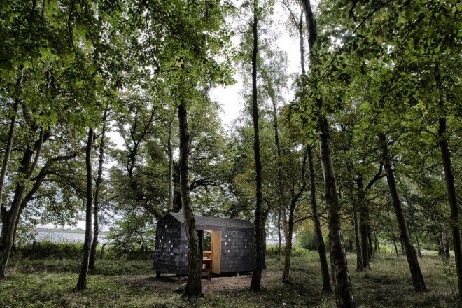 LUMO Architects, Shelters by the Sea by LUMO Architects, timber cabins. cabins, Blue Landmarks, South Fyn Archipelago, Fyn, wood tar oil, Denmark, Denmark islands,
