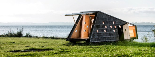 LUMO Architects, Shelters by the Sea by LUMO Architects, timber cabins. cabins, Blue Landmarks, South Fyn Archipelago, Fyn, wood tar oil