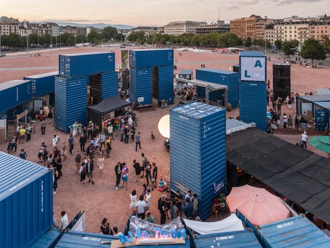 BUREAU A, Steelhenge, Stonehenge, temporary architecture, shipping containers, reused materials, Geneva, Switzerland, green architecture, exhibition spaces