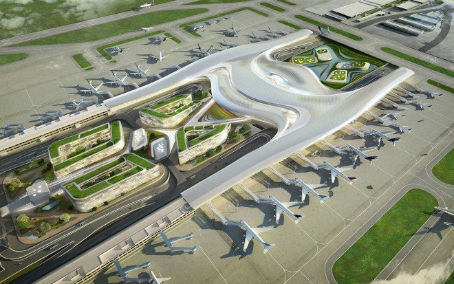 UN Studio, Taiwan Taoyuan International Airport, airport terminal, undulating roof, flexible spaces, small footprint, prefab, green facade, green architecture, Taiwan
