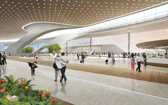 UN Studio, Taiwan Taoyuan International Airport, airport terminal, undulating roof, flexible spaces, small footprint, prefab, green facade, green architecture, Taiwan