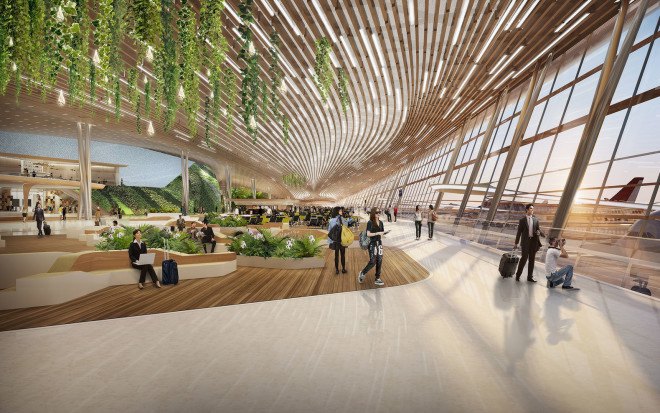 UN Studio, Taiwan Taoyuan International Airport, airport terminal, undulating roof, flexible spaces, small footprint, prefab, green facade, green architecture, Taiwan