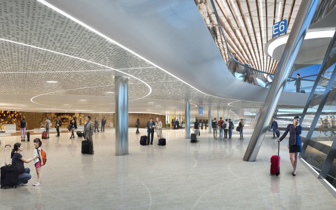 UN Studio, Taiwan Taoyuan International Airport, airport terminal, undulating roof, flexible spaces, small footprint, prefab, green facade, green architecture, Taiwan