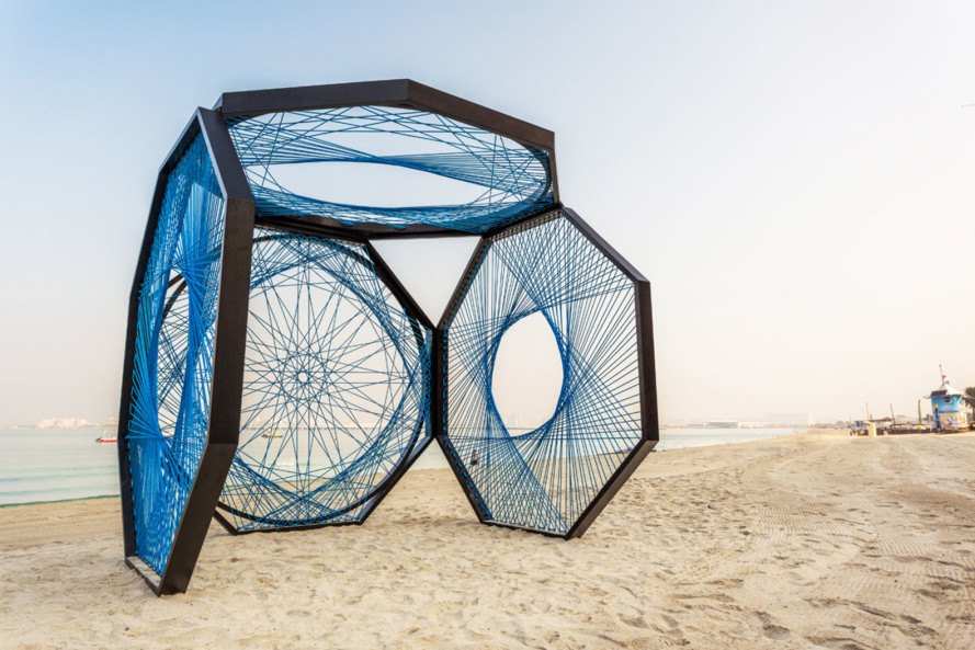 Aljoud Lootah, Dubai Design Week, Dubai, Yaroof, fishing nets, nylon rope, art installation, temporary shelter, vernacular design, arabesque pattern