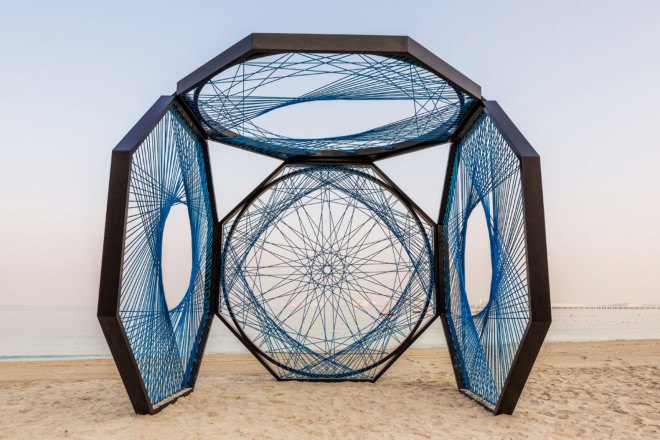 Aljoud Lootah, Dubai Design Week, Dubai, Yaroof, fishing nets, nylon rope, art installation, temporary shelter, vernacular design, arabesque pattern
