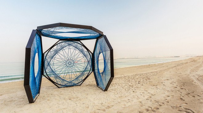 Aljoud Lootah, Dubai Design Week, Dubai, Yaroof, fishing nets, nylon rope, art installation, temporary shelter, vernacular design, arabesque pattern