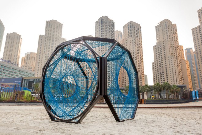 Aljoud Lootah, Dubai Design Week, Dubai, Yaroof, fishing nets, nylon rope, art installation, temporary shelter, vernacular design, arabesque pattern
