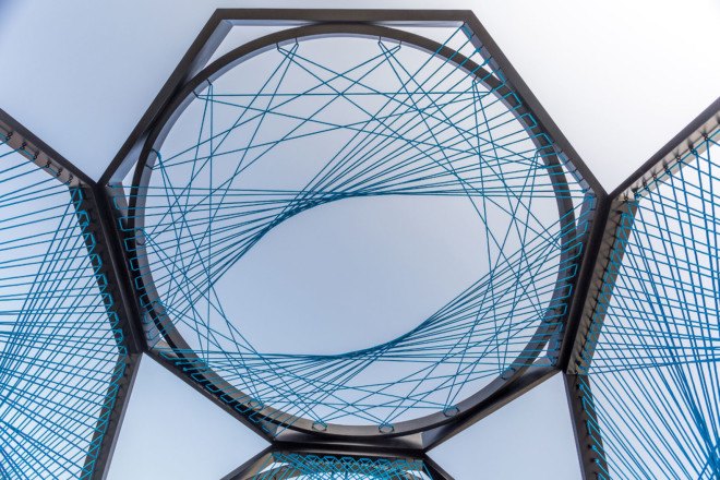Aljoud Lootah, Dubai Design Week, Dubai, Yaroof, fishing nets, nylon rope, art installation, temporary shelter, vernacular design, arabesque pattern