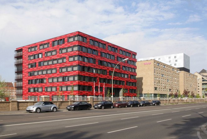 nps tchoban voss, berlin architecture, berlin sustainable architecture, berlin green buildings, red ceramic facade, coca cola headquarters