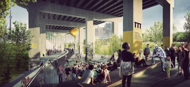 urban development, urban architecture, freeway, highway development, Toronto, Canada, Seoul Korea, Gardiner Expressway development, downtown Toronto, urban parks, bicycle infrastructure
