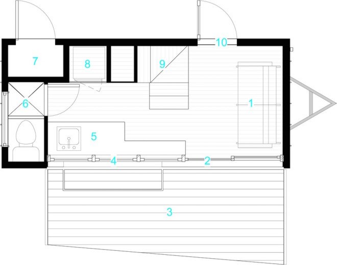 Atlas, Atlas tiny home, tiny house, tiny home, microhome, portable home, mobile home, tiny mobile home, solar powered home, solar powered tiny home, Atlas by F9 Productions, F9 Productions, rainwater collection, photovoltaic system,