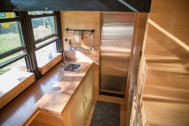 Atlas, Atlas tiny home, tiny house, tiny home, microhome, portable home, mobile home, tiny mobile home, solar powered home, solar powered tiny home, Atlas by F9 Productions, F9 Productions, rainwater collection, photovoltaic system,