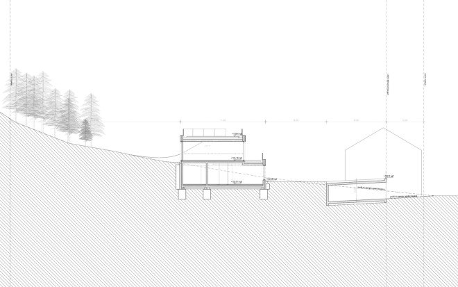green roof, Casa Jura, Casa Jura by JDS Architects, JDS Architects, green roofed home, green roofed retreat, holiday home, holiday retreat, open plan layout, open plan, full height glazing, house built into a slope, walk on green roof, Jura mountains