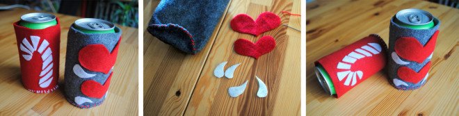 craft, DIY, holidays, christmas, beer, bottle, can, holder, koozie, cozy, sewing, felt, gift, handmade