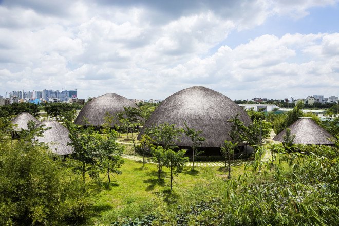 Vo Trong Nghia Architects, Diamond Island project, Vietnam, bamboo, bamboo architecture, skylights, natural materials, sustainable building materials, sustainable wood, wooden pavilions, domes, geodesic domes, prefab, prefab architecture, natural lighting