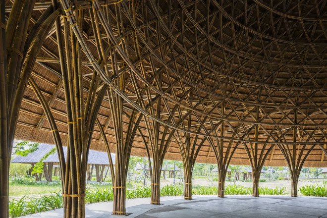 Vo Trong Nghia Architects, Diamond Island project, Vietnam, bamboo, bamboo architecture, skylights, natural materials, sustainable building materials, sustainable wood, wooden pavilions, domes, geodesic domes, prefab, prefab architecture, natural lighting