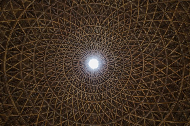 Vo Trong Nghia Architects, Diamond Island project, Vietnam, bamboo, bamboo architecture, skylights, natural materials, sustainable building materials, sustainable wood, wooden pavilions, domes, geodesic domes, prefab, prefab architecture, natural lighting
